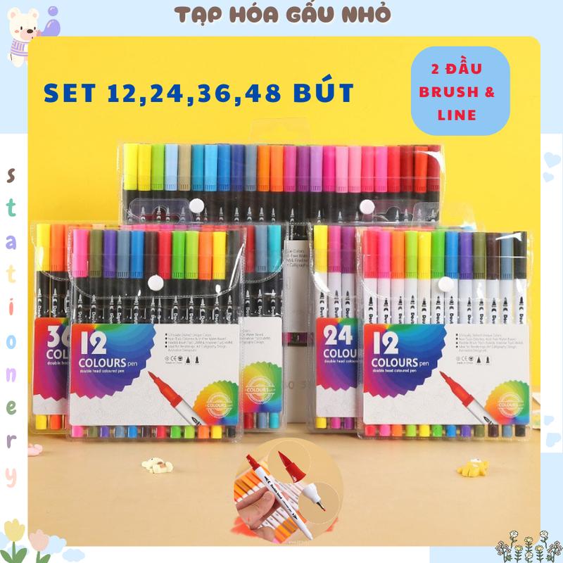 Bút brush viết calligraphy  bút dual tip brush pen 2 đầu đa năng trang trí sổ, bullet jounal, take notes bomau  acrylic