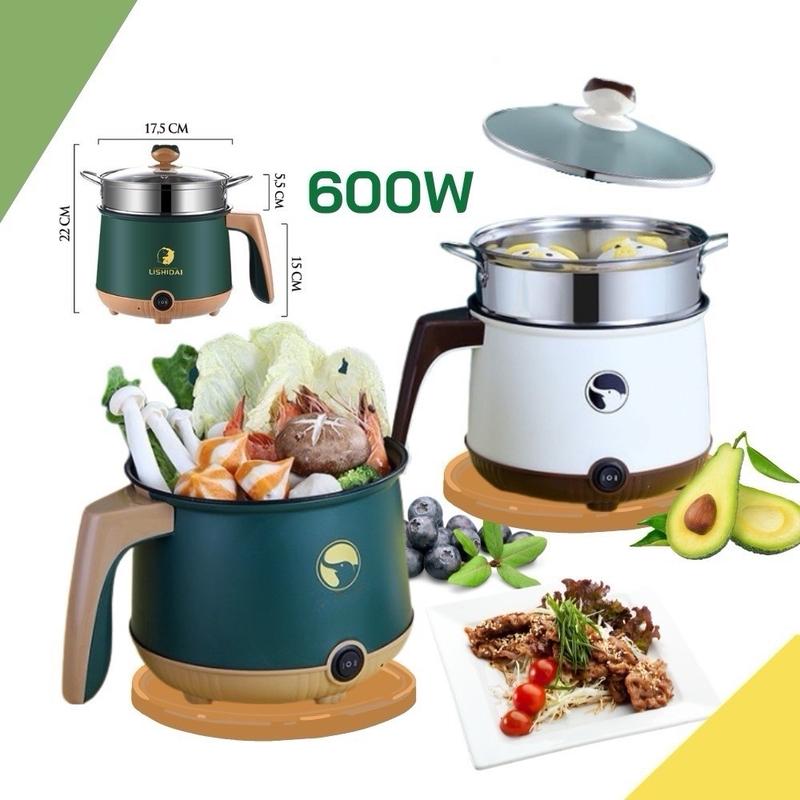 Nồi Lẩu Điện Mini Nấu Mì 2 Tầng Kèm Giá Hấp Đa Năng Nướng, Luộc, Chiên Chống Dính Vấn Đá Tiện Lợi Nồi Điện
