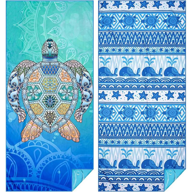 Abstract Blue Sea Pattern Beach Towel, 2 Counts/set Soft Comfortable Beach Towel, Quick Dry Sand Free Light Weight Beach Towel for Swimming Pool Camping Beach 8