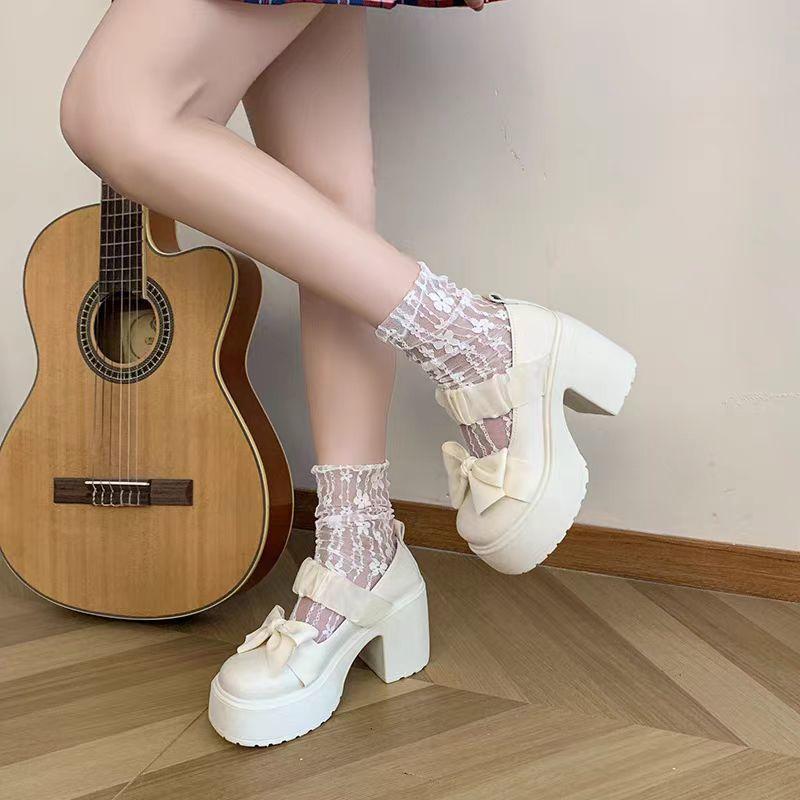 Giày Mary Jane, Giày Nữ, Phong Cách Thời Trang Nhật Bản, Nơ Ngọt Ngào, Đế Dày, Không Thấm Nước, Giày Cao Gót JK, 2024, Hàng Mới Về 4