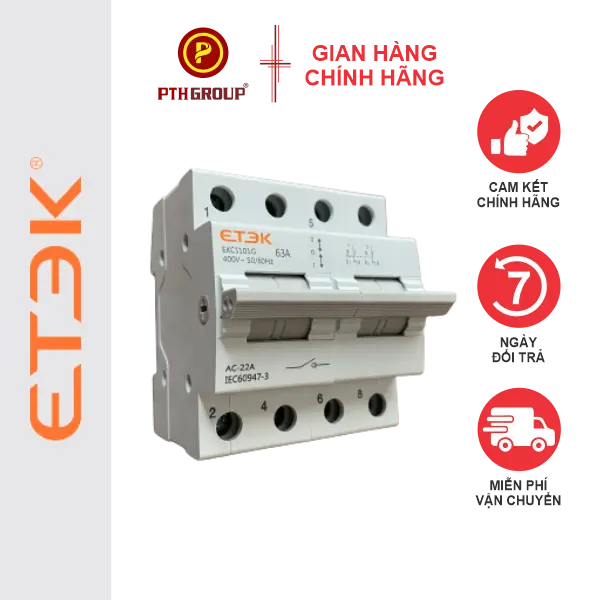 CẦU DAO ĐẢO CHIỀU 63A 1 PHA LOẠI G HÃNG ETEK EKCS101G-2-63