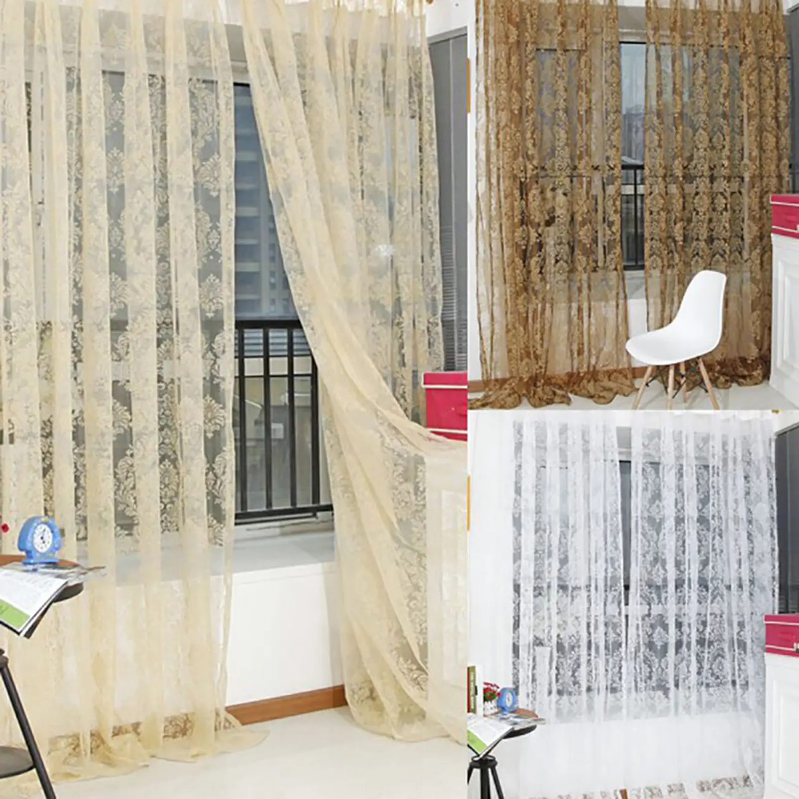 [YI]Curtain Flower Pattern Breathable Polyester Home Window Curtain for Bedroom