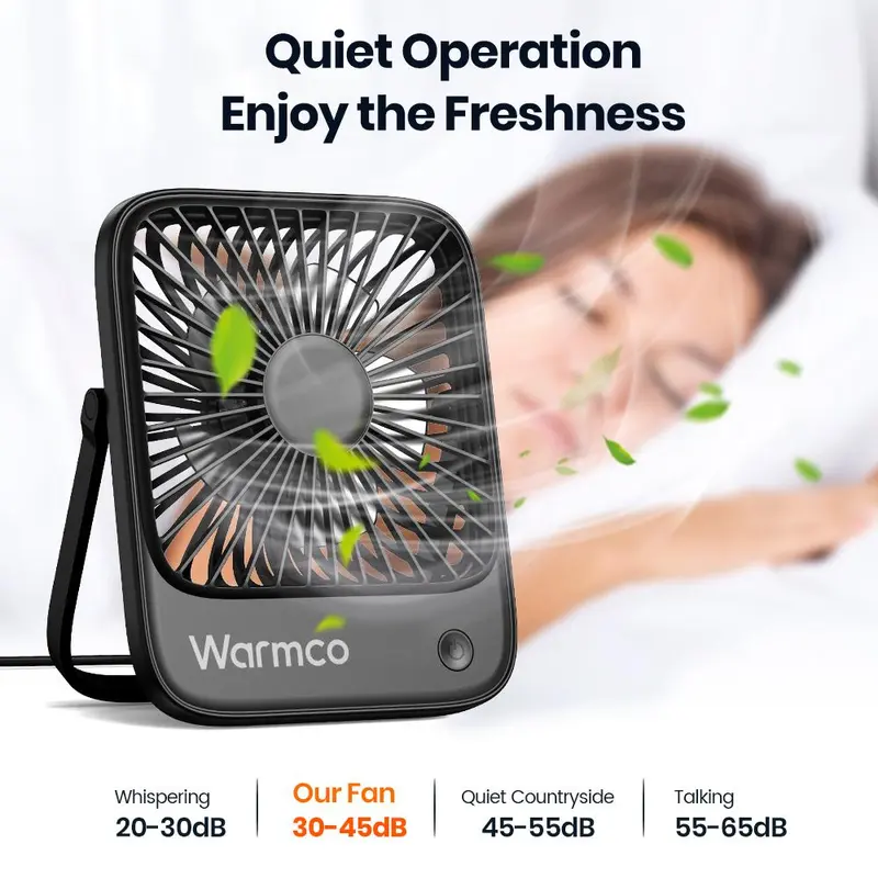 WARMCO WARMCO USB Desk Fan, USB C Corded Powered Personal Fan, 3 Speeds Wind Small USB Desktop Fan with 180° Tilt Folding for Office Table Home 3