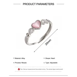 Cincin Batu Mata Kucing Imitasi Bentuk Hati Cinta Cincin Desain Manis Lucu Cincin Berlian Imitasi Indah