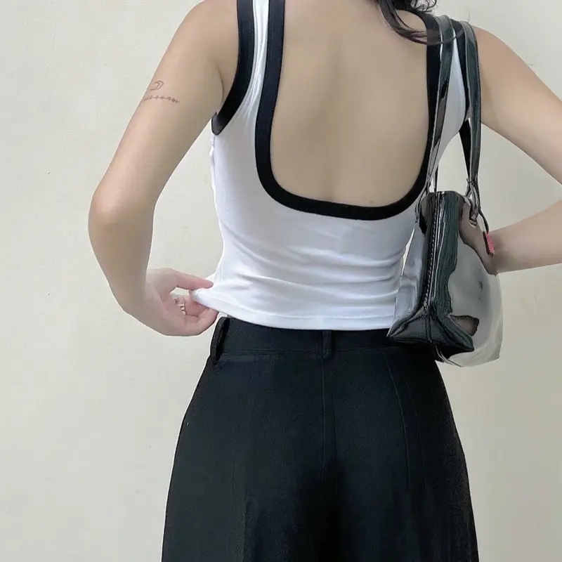Áo Sát Nách Nữ Khoét Lưng Có Đệm Muốt Tháo Rời Viền Phối Màu Cá Tính Top Women 1