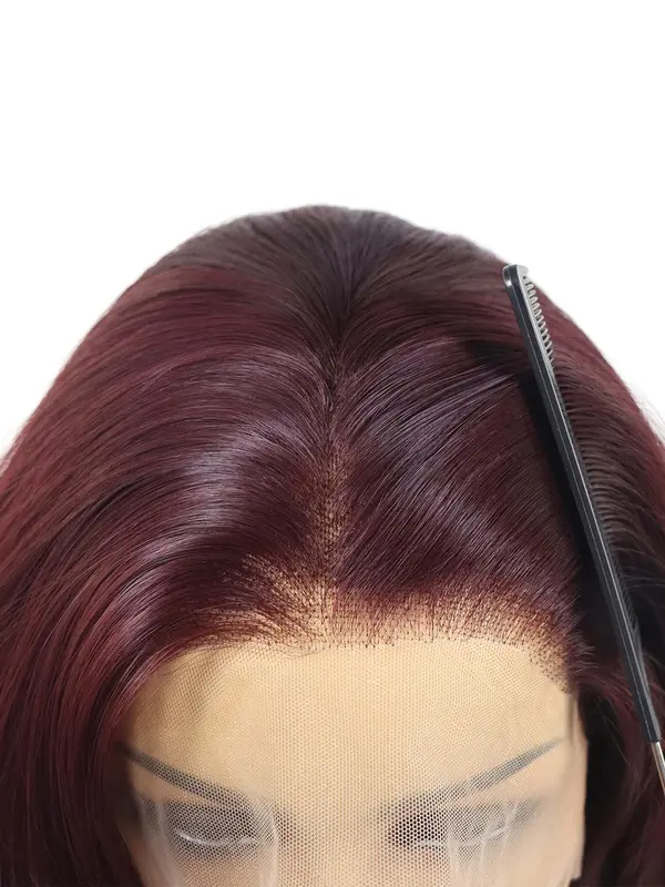 26 Inch Burgundy Long Wavy Wigs for Women, Gorgeous Fluffy Wigs without Bangs, Synthetic Lace Front Wigs for Party, Daily Use 6