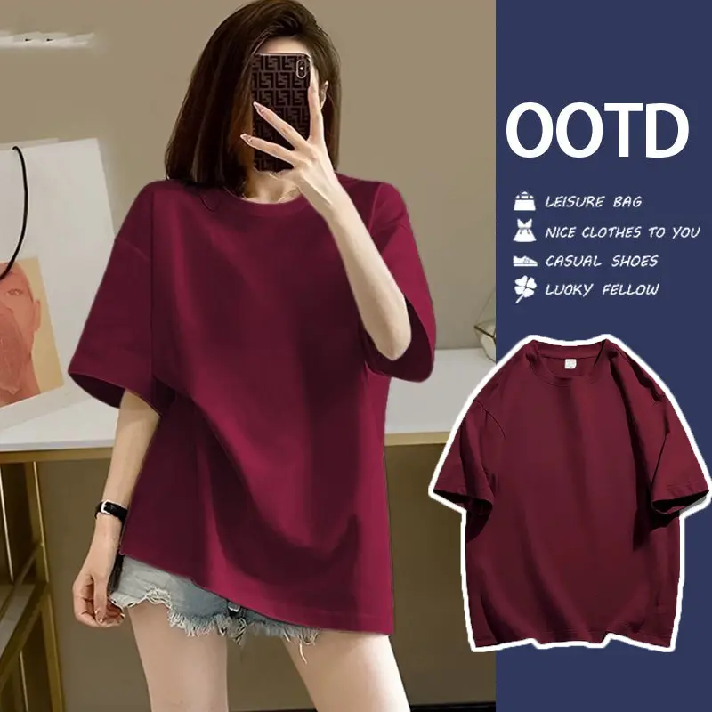 Áo thun trơn unisex form rộng tay lỡ nam nữ vải cotton không xù thoáng mát cổ tròn phông trơn basic phong cách Hàn cực trẻ trung  Women hiện đại áo phông trơn basic Top 260gsm mịn màng tay ngắn co giãn 4 chiều thông thoáng thấm hút tốt dễ phối đồ #0002