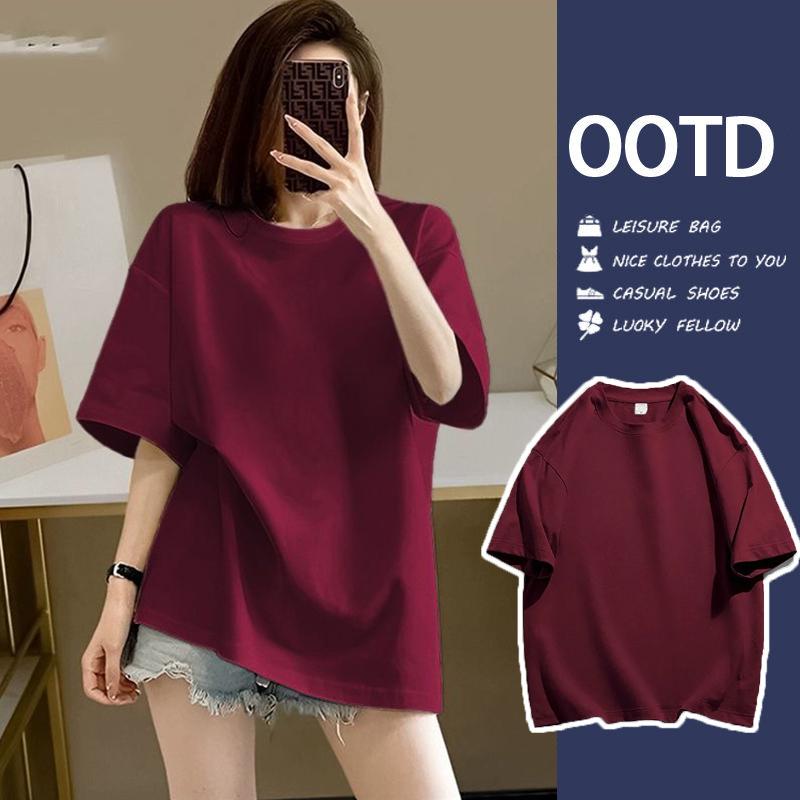 Áo thun trơn unisex form rộng tay lỡ nam nữ vải cotton không xù thoáng mát cổ tròn phông trơn basic phong cách Hàn cực trẻ trung  Women hiện đại áo phông trơn basic Top 260gsm mịn màng tay ngắn co giãn 4 chiều thông thoáng thấm hút tốt dễ phối đồ #0002