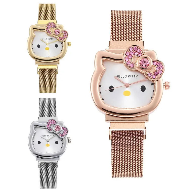KT Cat Women's Watch Diamond-Studded Bowknot Women's Watch Cartoon Magnetic Watch
