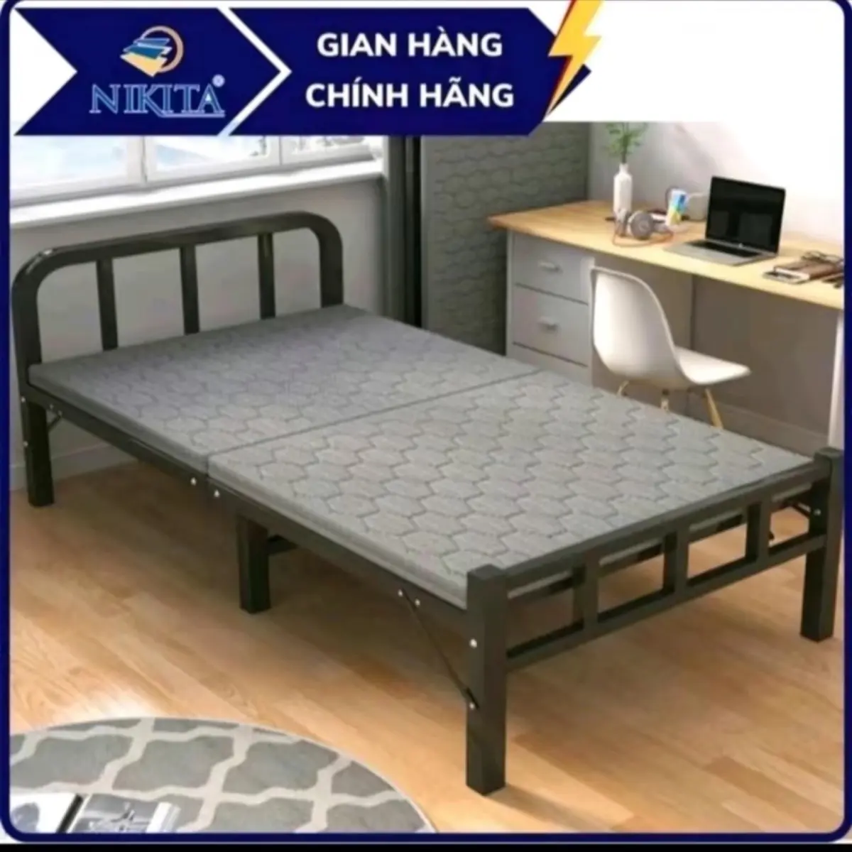 Giường Sắt Gấp Gọn kèm nệm êm ái kích thước (Rộng 80cm x Dài 2m)
