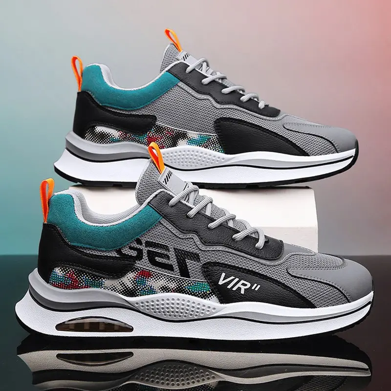 Fashion Men's Casual Sneakers Leather Mesh Breathable Sports Shoes High Quality Mens Lightweight Running Shoes Walking Sneakers