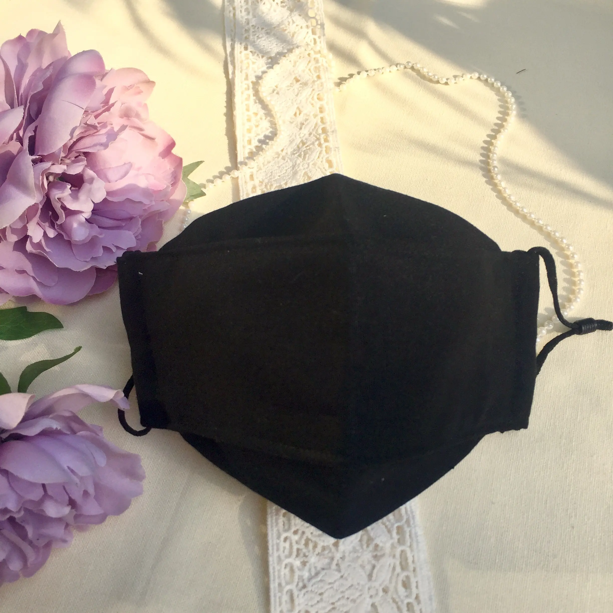 Khẩu trang vải Linen 3D kháng khuẩn chống bụi màu đen cá tính_MimosaHanmade
