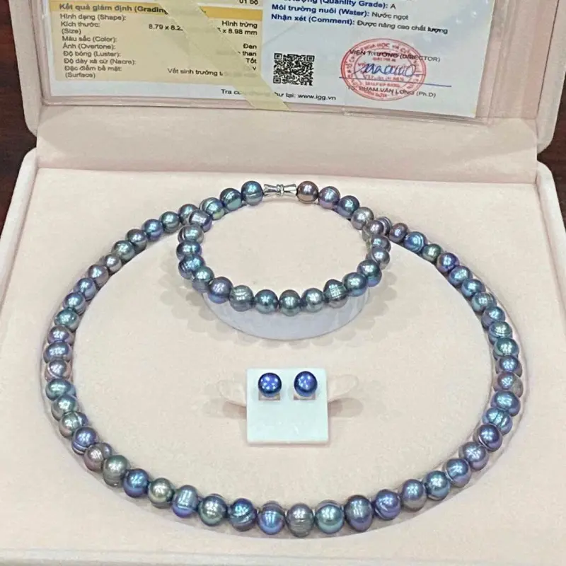Vòng tay trai nuôi nước ngọt 8ly màu Trắng, Cam, Hồng, Xanh lá, Xanh lông công 6