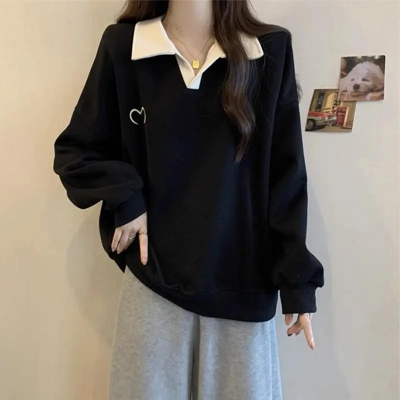 Quần Áo Nữ Ngoại Cỡ Áo Len Cổ Polo Màu Tương Phản, Bộ Sưu Tập Mùa Thu, Thiết Kế Dáng Rộng Và Thường Ngày Thích Hợp Cho Cô Gái Đầy Đặn, Áo Khoác, Xu Hướng Năm 2024