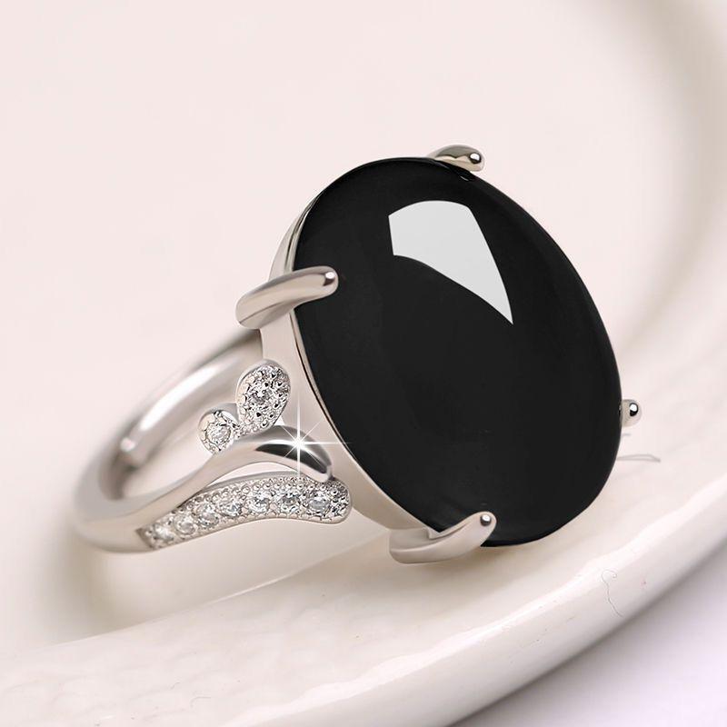 Product Introduction of Gold Inlaid Imitation Sapphire Ring for Women Luxurious Inlaid Imitation Red Green Black Yellow Agate Adjustable Ring 10