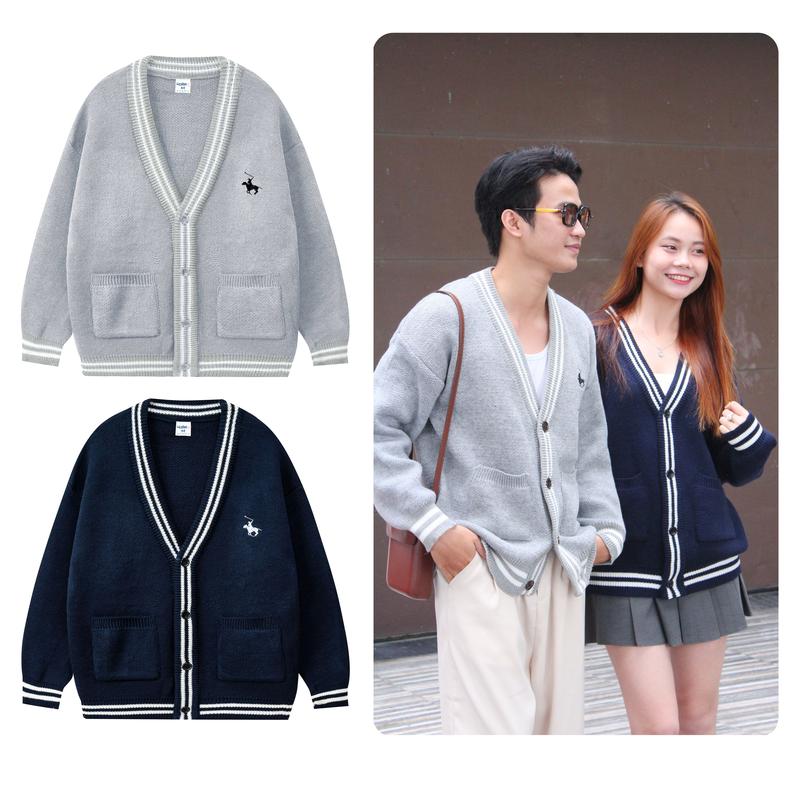 Áo Cardigan Len Nam Nữ Unisex Thêu Ngựa Thời Trang Cao Cấp Chất Len Mềm Mịn Phối Sọc Halley Menswear N28