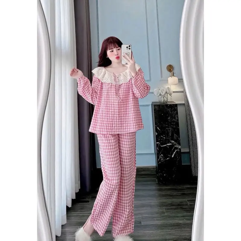 BỘ NGỦ ĐŨI TIỂU THƯ CỔ REN CAO CẤP NHIỀU MÀU VẢI ĐŨI XỐP, COTTON Nữ Women  Áo Top M4 đồ