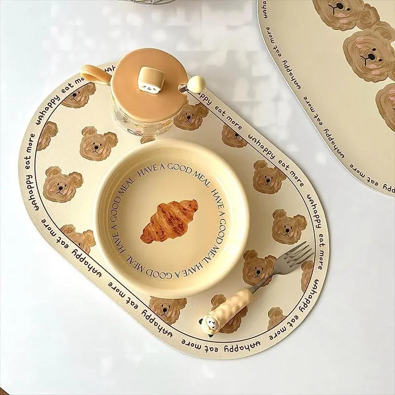Tấm Lót Bàn Hình Gấu, Thiết Kế Hoạt Hình Dễ Thương, Làm Bằng Da Chống Thấm Nước, Thảm Cách Nhiệt, Trang Trí Để Bàn 6