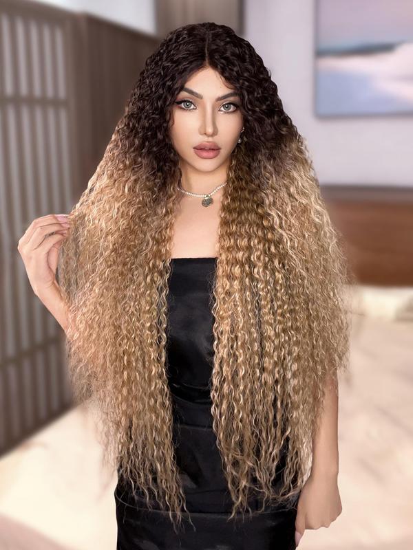 28 Inch Long Coily Wigs for Women, Gorgeous Fluffy Wigs without Bangs, Synthetic Lace Front Wigs for Party, Daily Use 0