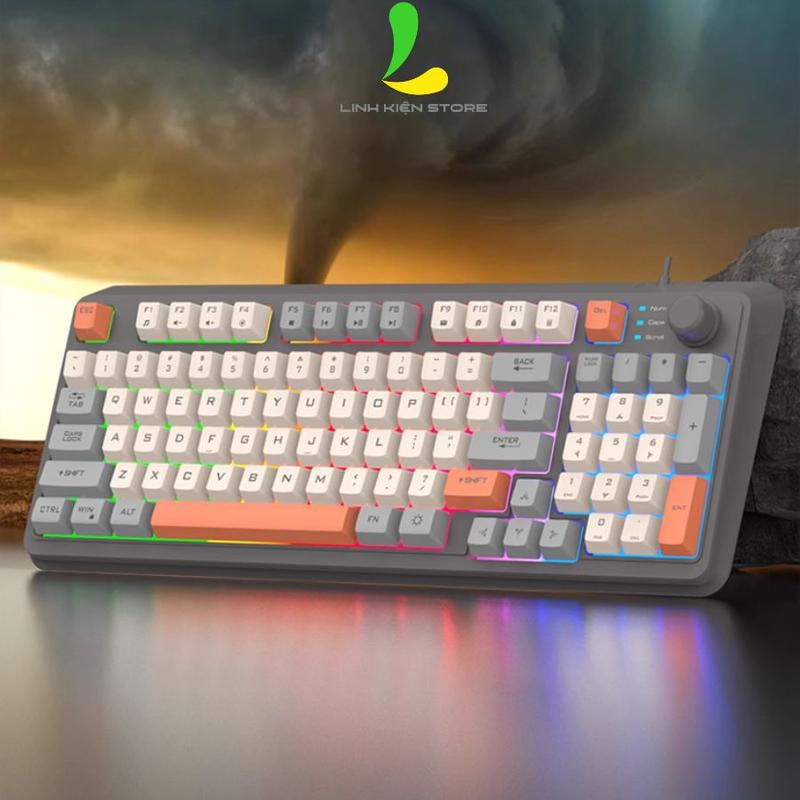 Bàn phím giả cơ gaming XUNFOX K82 - Phụ kiện chơi game thiết kế 94 phím có đèn led 7 màu kèm theo nút vặn âm lượng