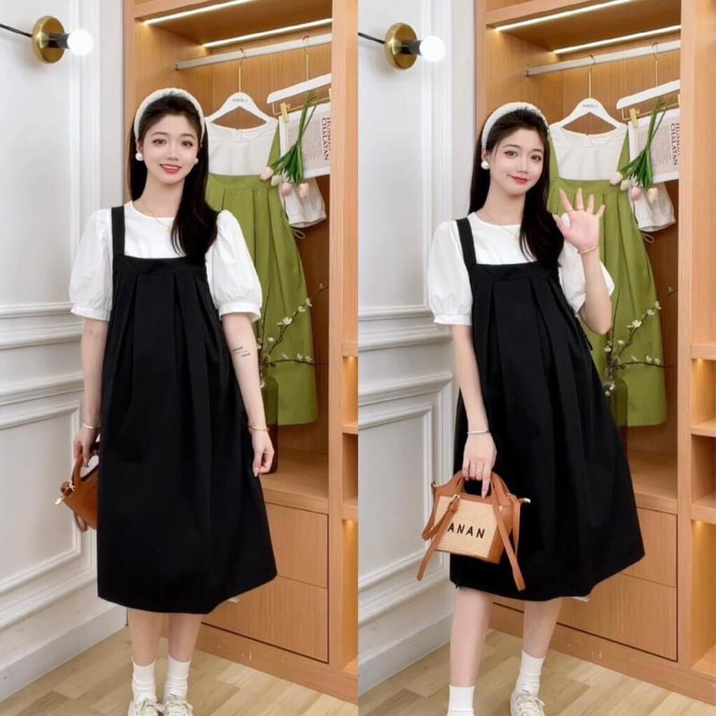 Váy bầu thiết kế Yếm sét gồm áo và yếm riêng xinh dễ thương cho bầu thoải mái phù hợp mặc mùa hè đi chơi dự tiệc đi làm du lịch Đầm Bầu thường mặc