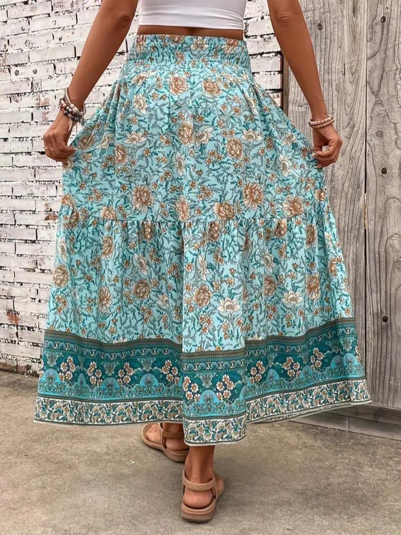 Product Introduction of 【Plus Size】 Floral Print A Line Skirt, Fashion Casual Long Skirt for Daily Holiday Vacation Wear, Women Plus Clothing for All Seasons 8