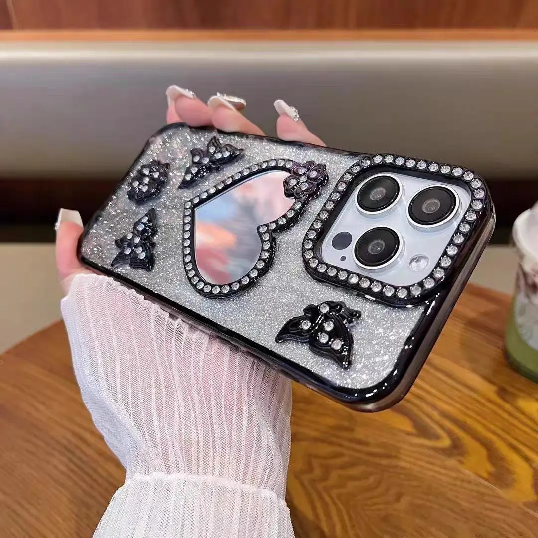 Glitter Rhinestone Decor Phone Case, 1 Count Phone Protective Cover, Phone Accessory Compatible with iPhone 16 15 14 13 12 Pro Max