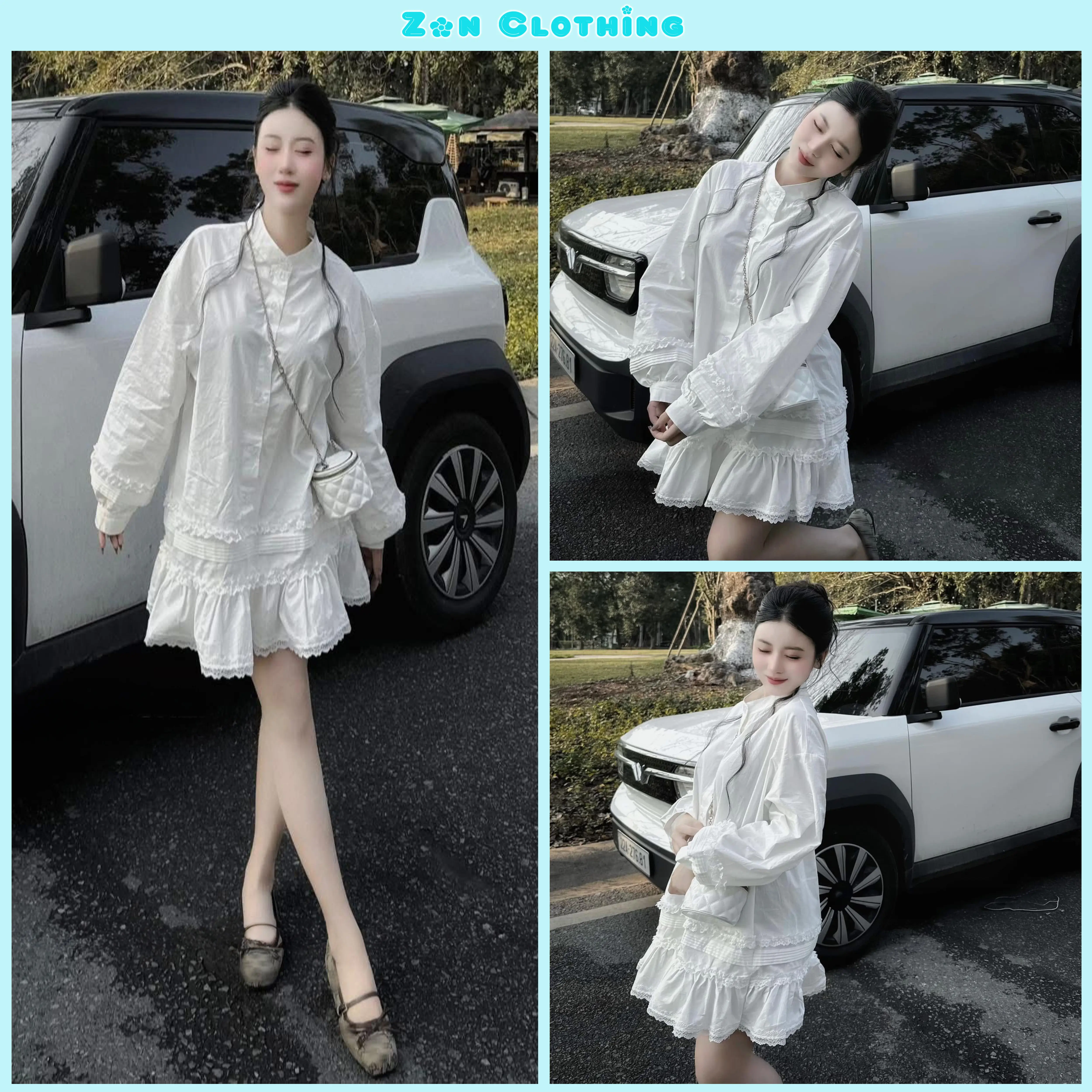 Váy Cổ Tàu Xòe Babydoll Phối Viền Ren Xếp Li Tay Dài Đầm Nữ Dáng Suông Dress Nữ By Zon Clothing Z016