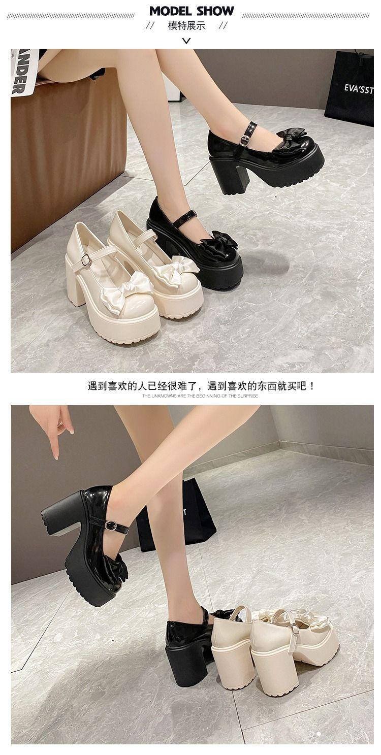Product Introduction of Giày Mary Jane, Dành Cho Nữ, Thời Trang Mới Mùa Lò Xo Và Mùa Thu, Nơ Cao Gót, Đế Dày, Gót Chunky, Thích Hợp Cho Váy Một Bộ Phù Hợp, Dễ Phối Đồ, Giày Da Nhỏ Shoes 7