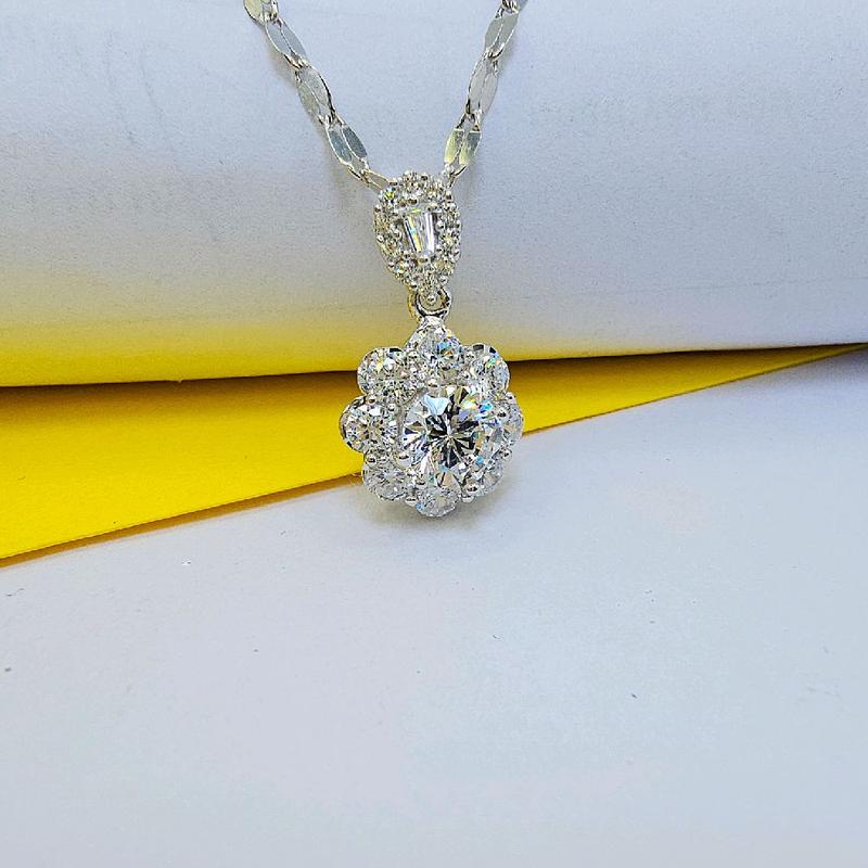 Dây chuyền lá me mặt hoa mai viền cắt máy bạc ý xi bạch kim Trang Sức