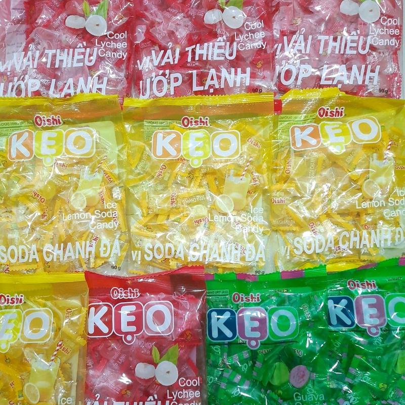 Combo 10 bịch kẹo Oishi 90g ( Vị soda chanh đá, vải thiều, vị ổi)