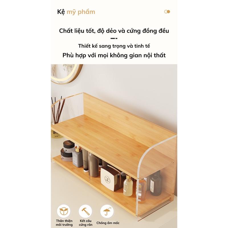 Kệ Đựng Mỹ Phẩm Tiện Lợi và Nhỏ Gọn, Kệ Nhiều Ngăn Để Bàn Trang Điểm Phòng Ngủ, Chất Liệu Gỗ Tre Và Nhựa Acrylic Cao Cấp 6
