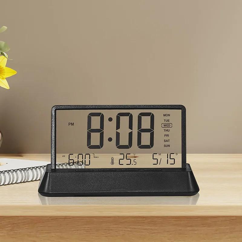 LCD Digital Alarm Clock Transparent Date Week Temperature Display ...