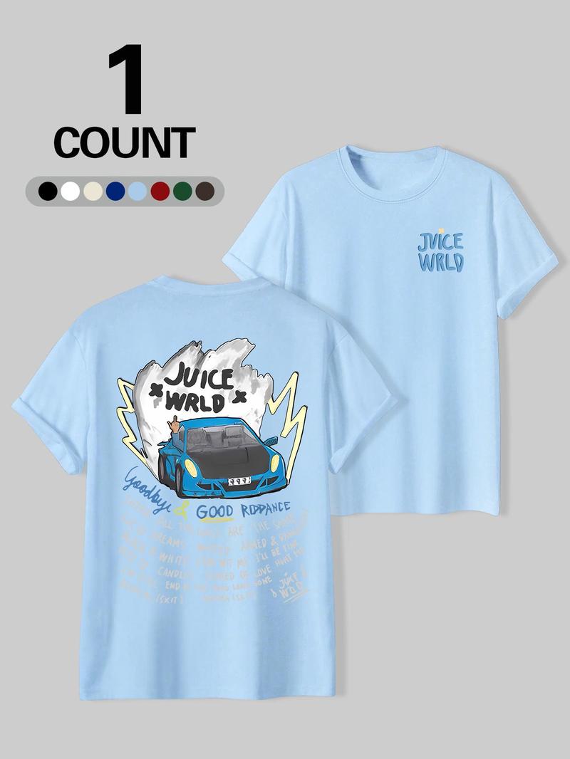 Product Introduction of Men's Regular Fit Cartoon Car Letter Print Round Neck Tee, Casual Short Sleeve Crew Neck T-shirt for Summer, Fashion Men's Top for Daily Wear 8