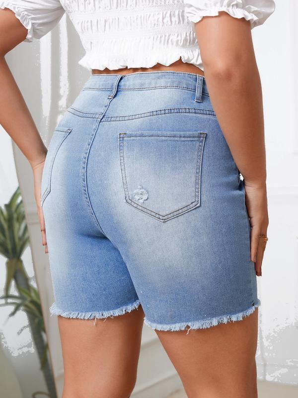 【Plus Size】Button Denim Shorts, Casual Fashion Short Jeans for Daily Wear, Women's Bottoms for All Seasons 1