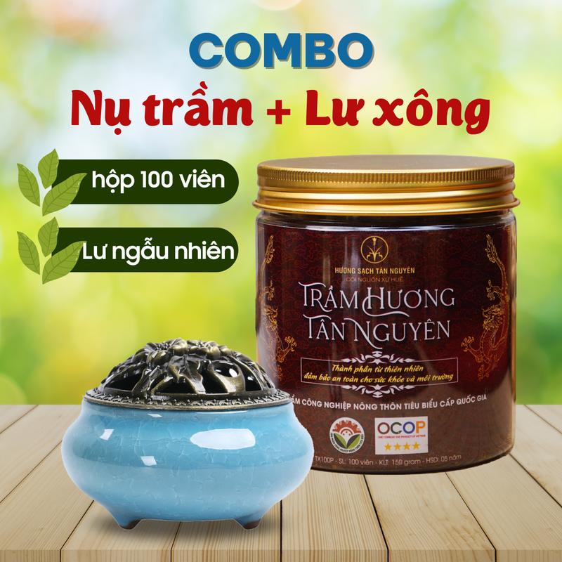 [TẶNG LƯ XÔNG GỐM] Nụ Trầm Hương Tân Nguyên Hộp Nắp Nhôm Cao Cấp 100 Viên, Trầm Sạch Huế Nguyên Chất Tự Nhiên OCOP 4 Sao - Thơm Tự Nhiên, Thư Giãn, Xông Phòng, Dùng Cúng, Thiền, Khử Mùi, Thanh Lọc Không Khí, Dễ Ngủ, Tĩnh Tâm, Khử Ẩm Mốc, Dầu Thơm Phòng