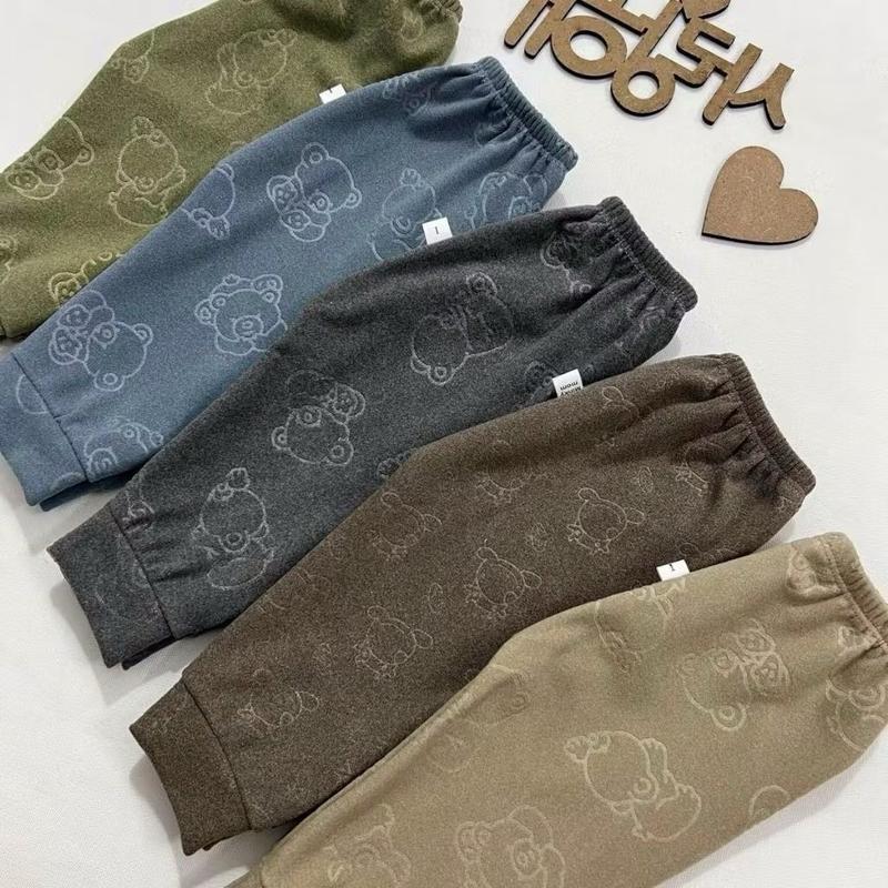 Combo 5-10 Quần Nỉ Zip Nhung In Gấu Thu Đông Cho Bé Trai Bé Gái - Size 1-5 Cotton