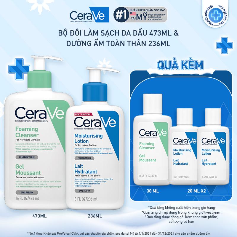   CRV  Bộ sản phẩm Cerave Sữa rửa mặt làm sạch sâu cho da dầu  473ml  & Sữa dưỡng thể dành cho da khô  236ml  