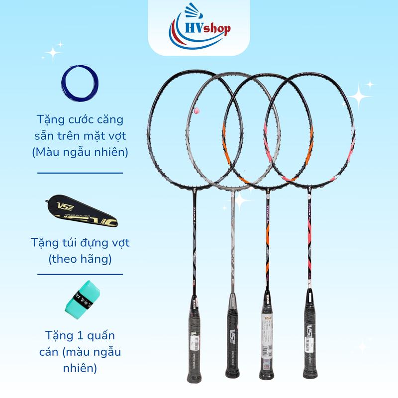 Vợt Cầu Lông VS Titan 7 Pro New 2024 - Tặng cước căng sẵn màu ngẫu nhiên trên mặt vợt, quấn cán kèm túi đựng vợt - HVShop Cán Vợt Sport Cacbon Nam Cao Su