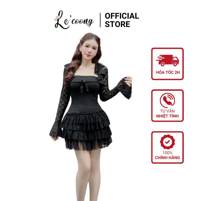 Set Váy Thiết Kế  Dáng Ngắn Ren Lưới Xòe Bồng LECOONG B179  Đầm ĐẹpTiểu Thư Màu Trắng  Đen