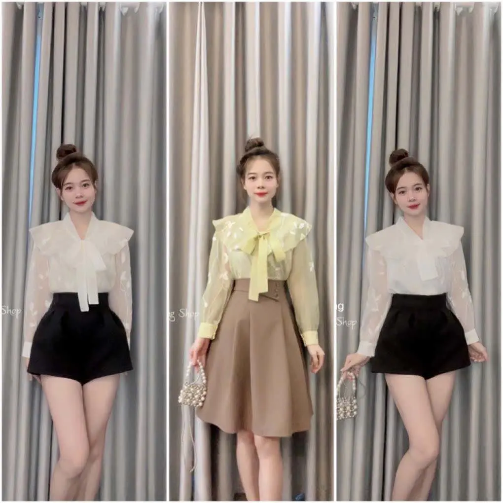 Mã A32 - Áo thiết kế tay dài 2 lớp siêu xinh Purple Thường Nữ Top