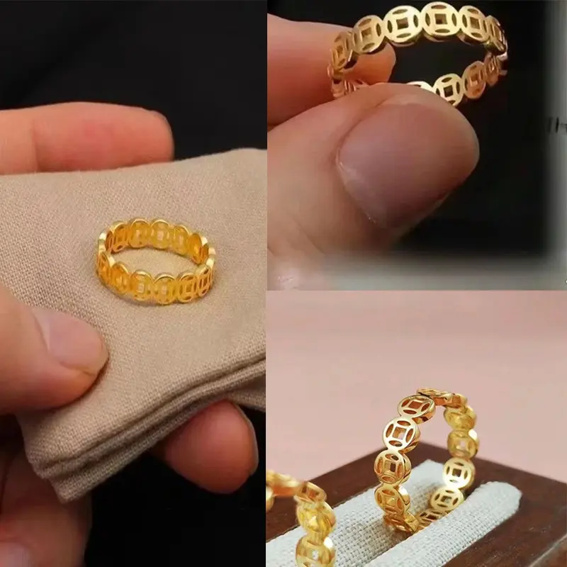 Titanium steel copper coin ring stainless steel lucky money transfer ring