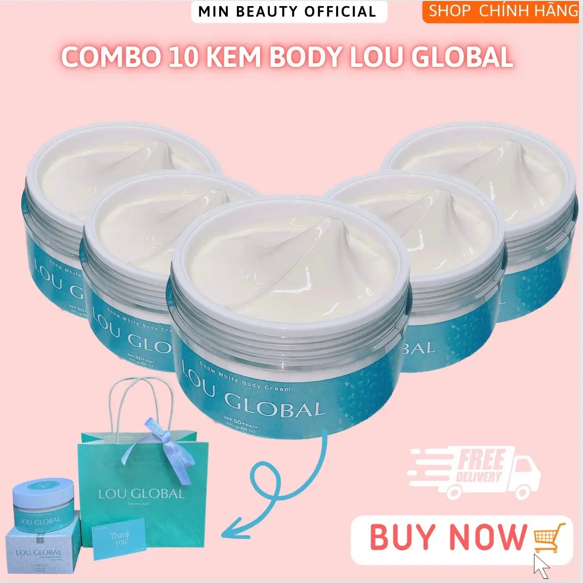 Combo 10 Kem Body Lou Global Dưỡng Trắng - Mờ Thâm Rạn - Dưỡng Ẩm - Chống Nắng Toàn Thân