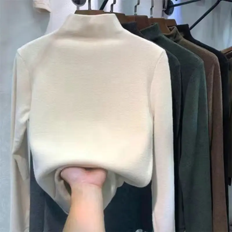 Áo Lớp Nền Giữ Nhiệt, Hai Mặt Dralon Nửa Cao Cổ, Dành Cho Nữ, Thích Hợp Cho Mùa Thu Và Mùa Đông, Có Thể Mặc Ngoài Trời Hoặc Bên Trong, Áo Phông Dài Tay, Quần Áo Phụ Nữ, Thích Hợp Cho Học Sinh, Quần Áo Cao Cấp Top Women