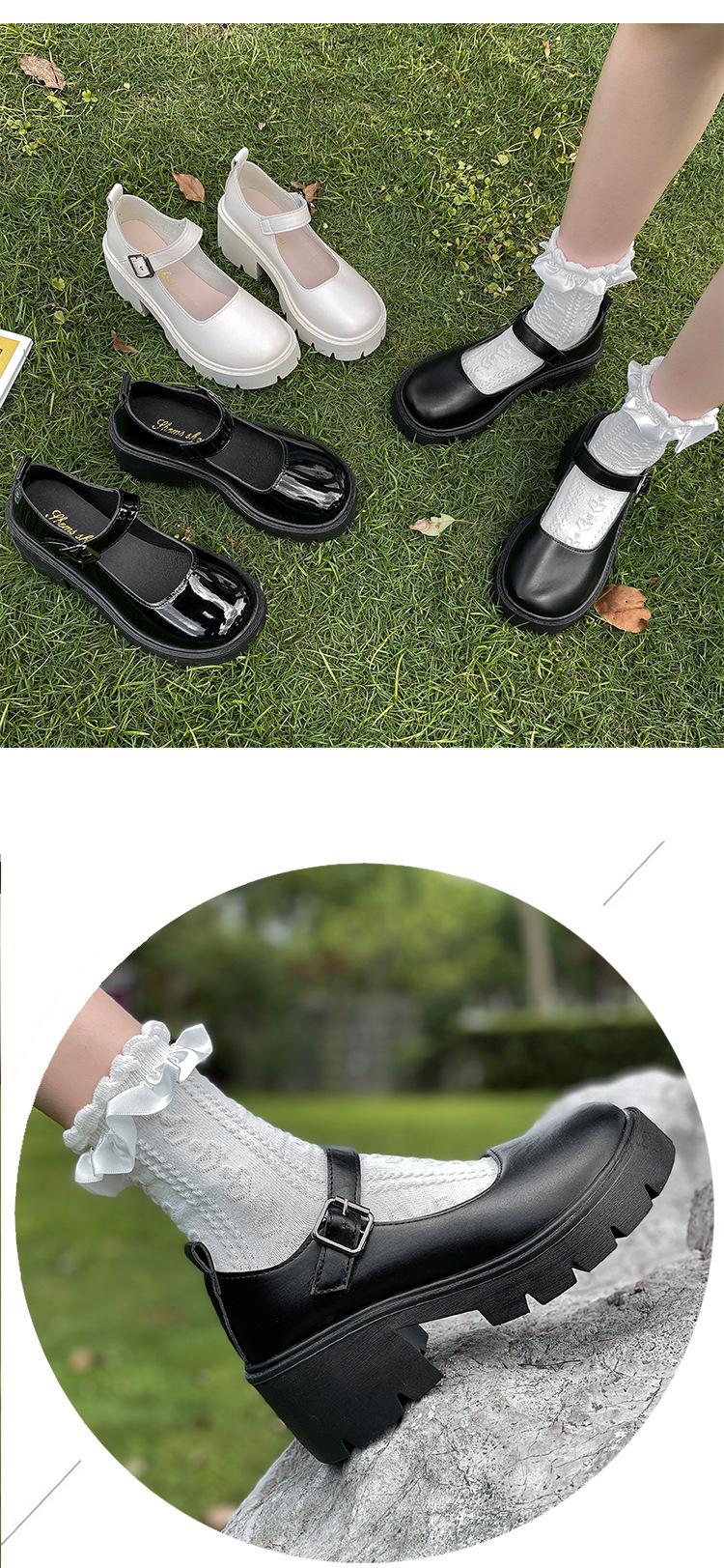 Product Introduction of Oversized women's shoes, sweet and cute, Mary Jane leather shoes, Japanese JK women's shoes, 7cm heel height, beige, bright black, matte black, size 34-43 1