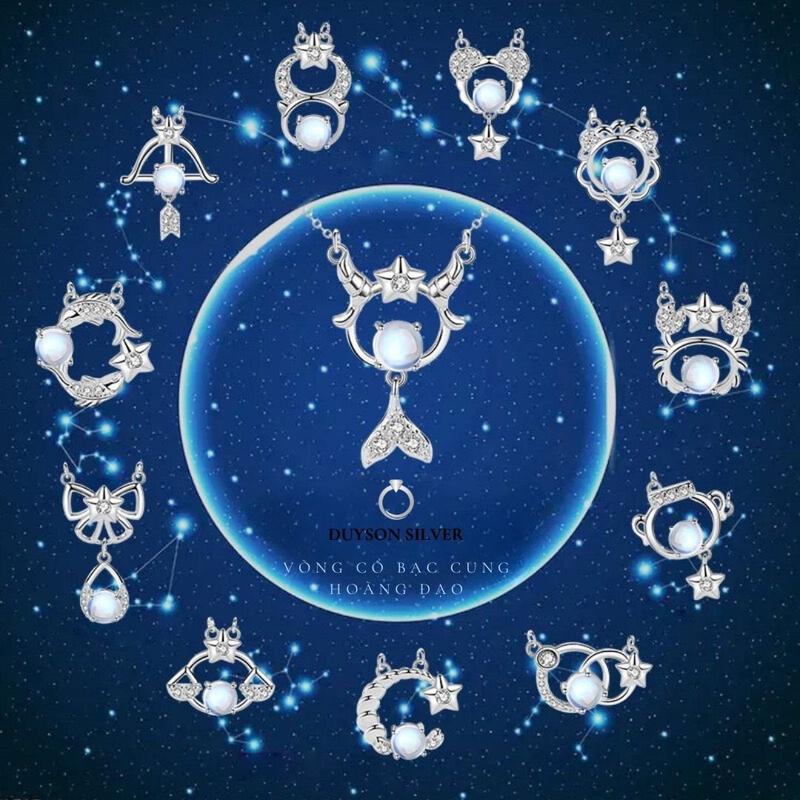 Dây chuyền bạc nữ 12 cung hoàng đạo đính đá Moonstone Duyson Silver, vòng cổ bạc Ý đính đá mặt trăng [DCXK55]