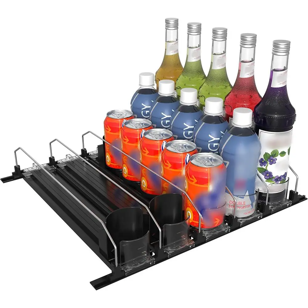 Drink Organizer for Fridge, 1 Count Self-pushing Soda Can Organizer with Adjustable Pusher, Automatic Drink Dispenser for Home Kitchen, Racks