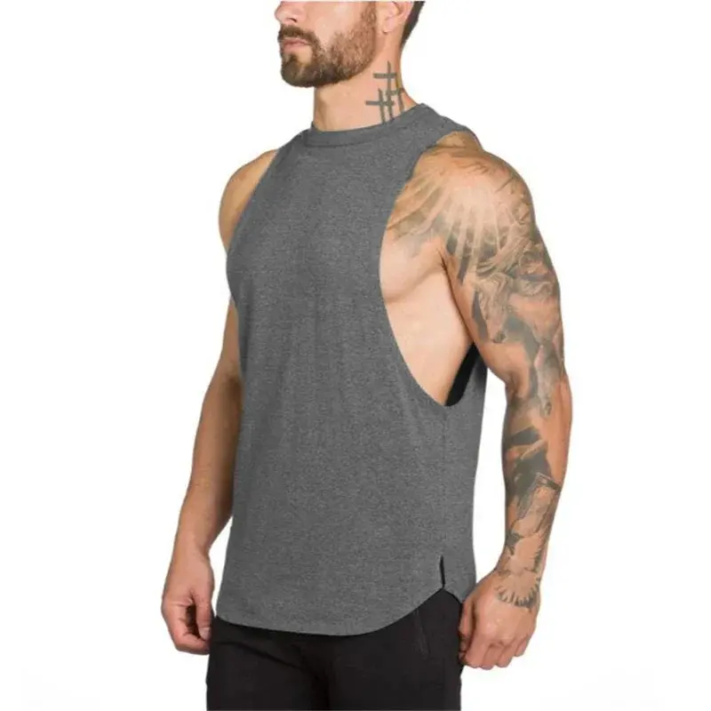 Blank Running Vests Mens Gym Clothing Bodybuilding Stringer Tank Tops Summer Cotton Cut Off Fitness Muscle Guys Sleeveless Shirt 5