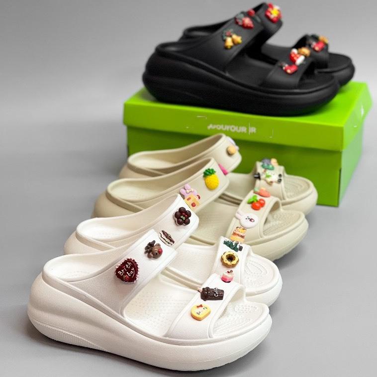 [ Tặng Charm ] Dép Cro đúc 2 Quai Ngang Đế Cao 7cm Thời Trang Cho Nữ Tặng Sticker Ngẫu Nhiên 0