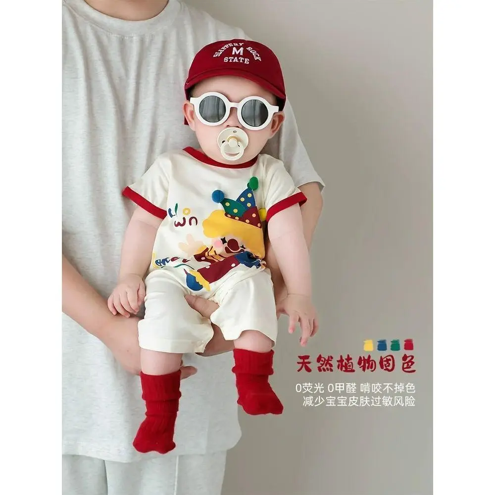 Quần Áo Em Bé Trai, Màu Trơn Tự Nhiên, Áo Liền Quần Cho Trẻ Sơ Sinh Mỏng Mùa Hè, ngắn Tay, Bộ Đồ Tập Bò, Áo Jumpsuit Quần Ngoài Trời, Thích Hợp Cho Trẻ Sơ Sinh, Trang Phục Mùa Hè